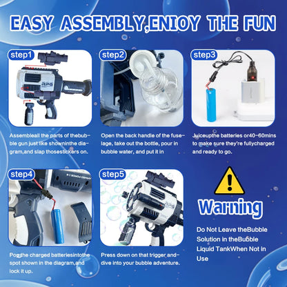 Rechargeable Automatic Bubble Machine Gun w/Colorful Lights