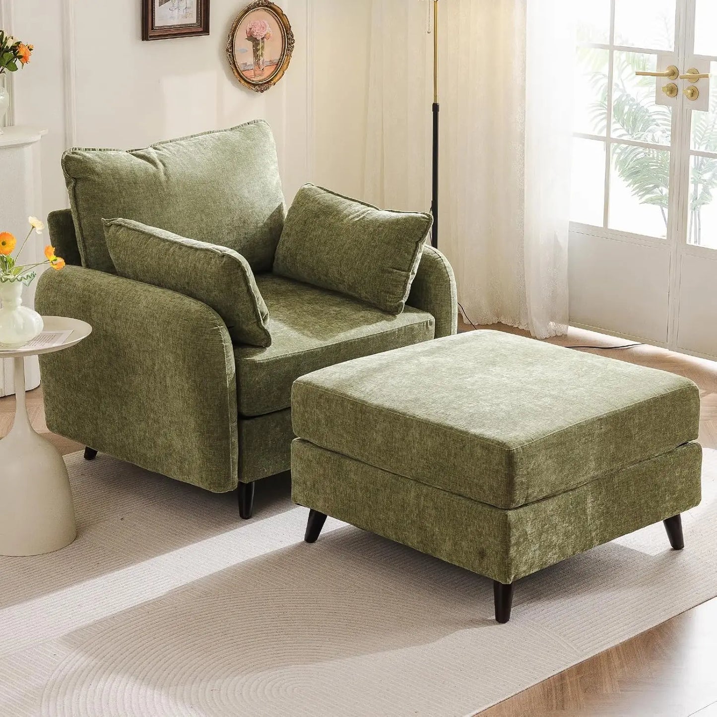 Oversized Deep Seat (24.5") Accent Chair w/Ottoman, Storage