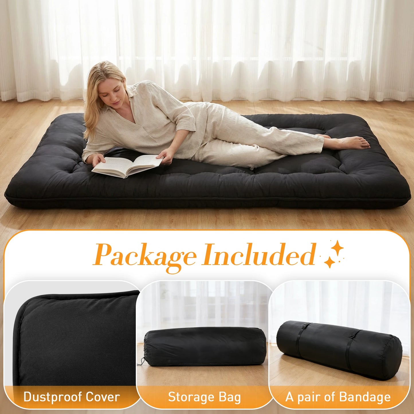 4" Portable Soft Floor Mattress w/Removable Washable Cover
