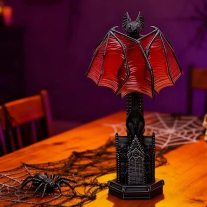 Gothic Wings of Night Halloween Light with Red Glow, Handcrafted Resin,