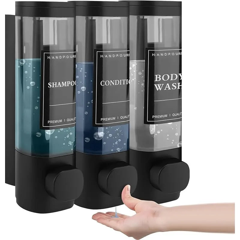 Wall-Mounted 3-in-1 Shampoo, Conditioner, Soap Dispenser, No Drilling