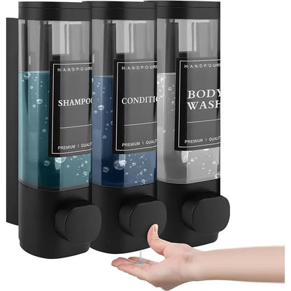 Wall-Mounted 3-in-1 Shampoo, Conditioner, Soap Dispenser, No Drilling