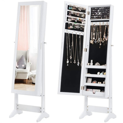 Adjustable Free-Standing Jewelry Armoire w/Full Length Mirror, 3 Positions