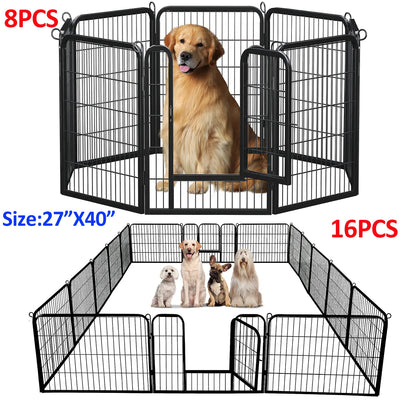 Indoor/Outdoor Foldable Metal Pet Playpen w/Door,