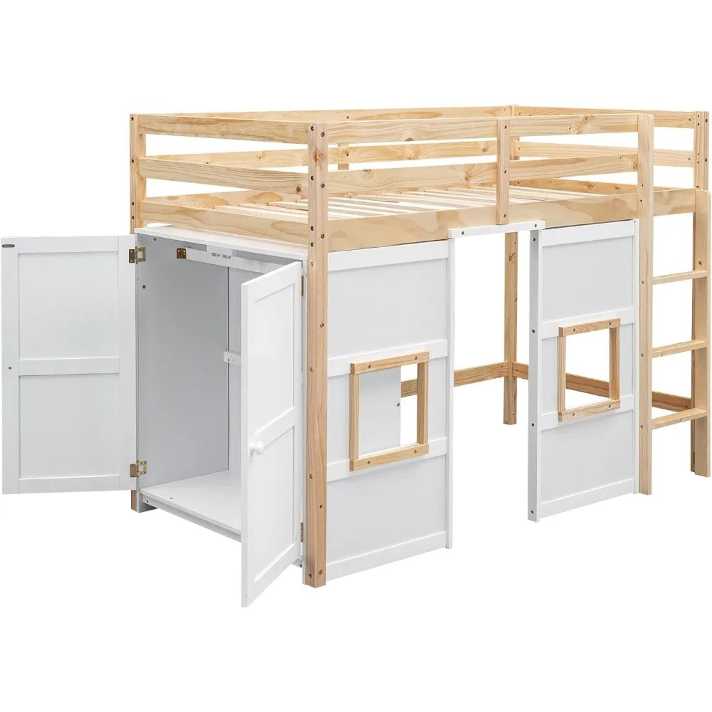 Playhouse Design Twin Size Loft Bed w/Built-in Storage