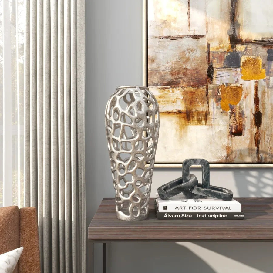 19" Coral Cutout Silver Aluminum Metal Vase