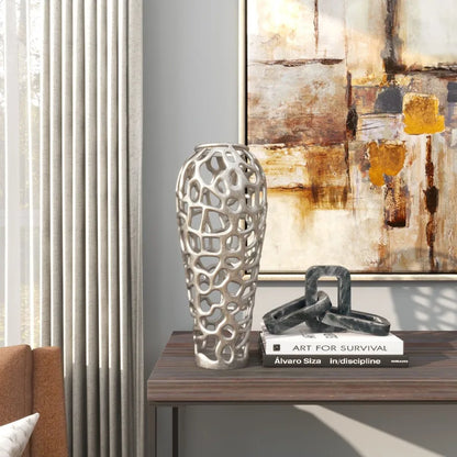 19" Coral Cutout Silver Aluminum Metal Vase