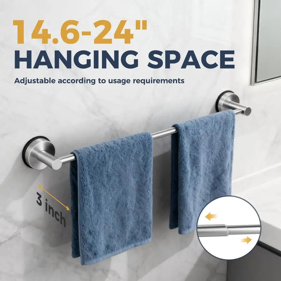 2pk Adjustable Suction Cup Towel Bars for Bathroom, Stainless Steel