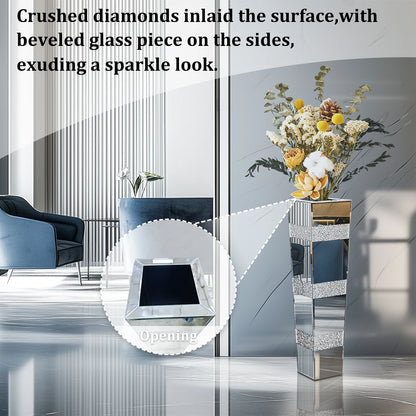 Tall Crystal Mirrored Diamond Floor Flower Vase