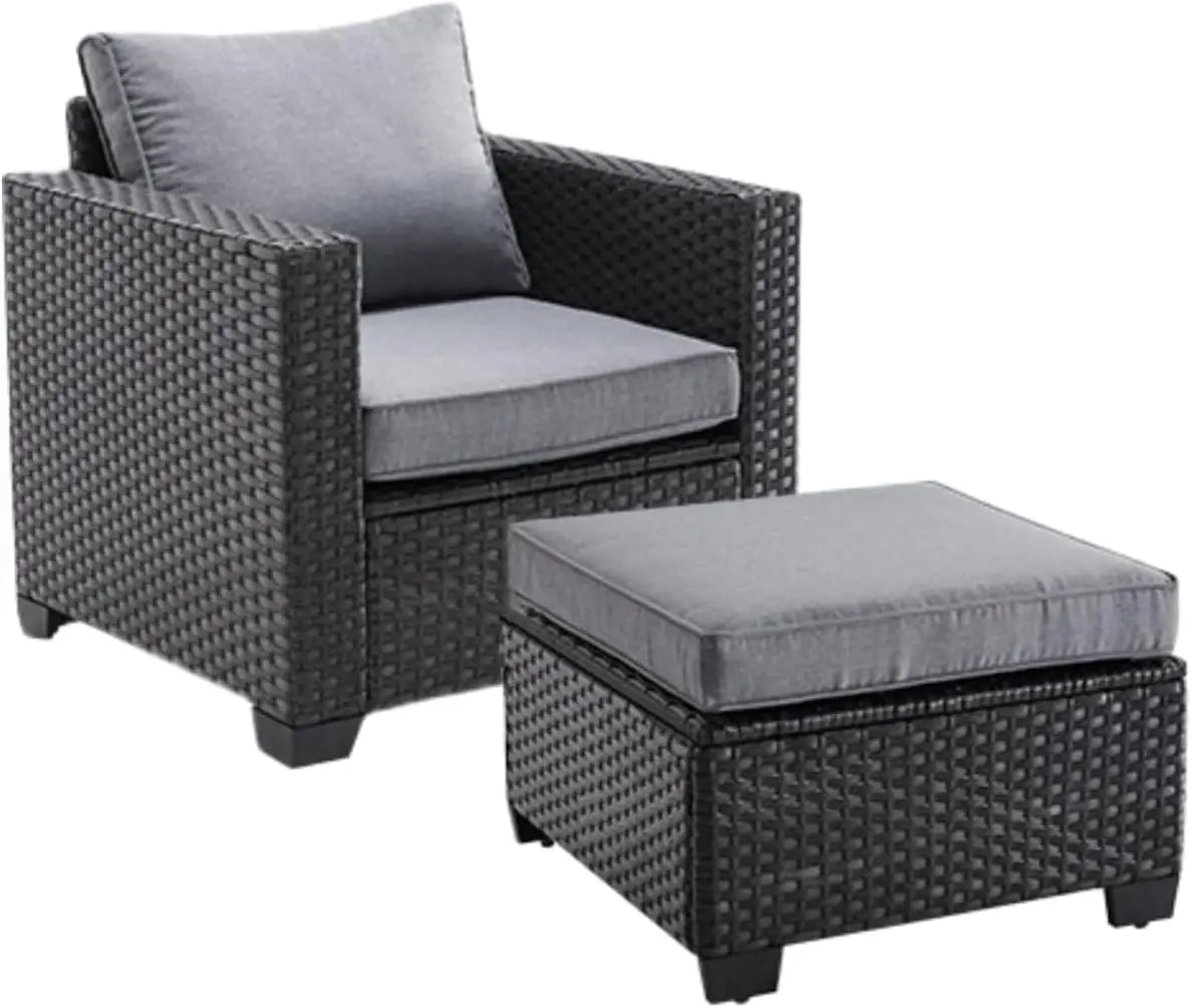Patio Sectional Sofa Set w/Ottoman, Water/Oil/Stain-Resistant Fabric