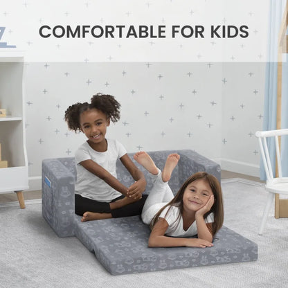 Kids Extra Wide Convertible Sofa to Lounger - 2-in-1 Flip Open Couch, Sleeper