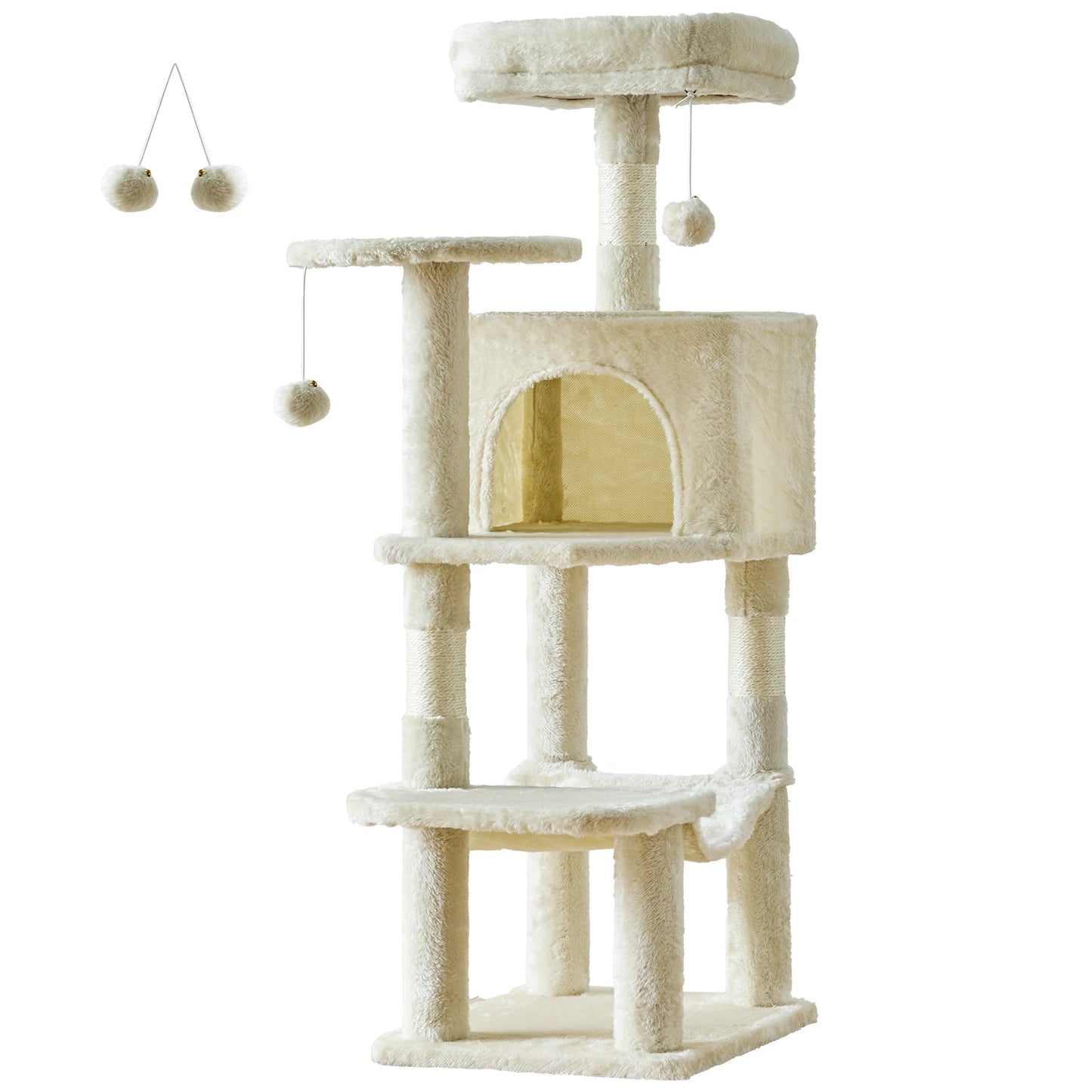 44" Stable Multi-Cat Climbing Tower, Scratching Posts, Beds