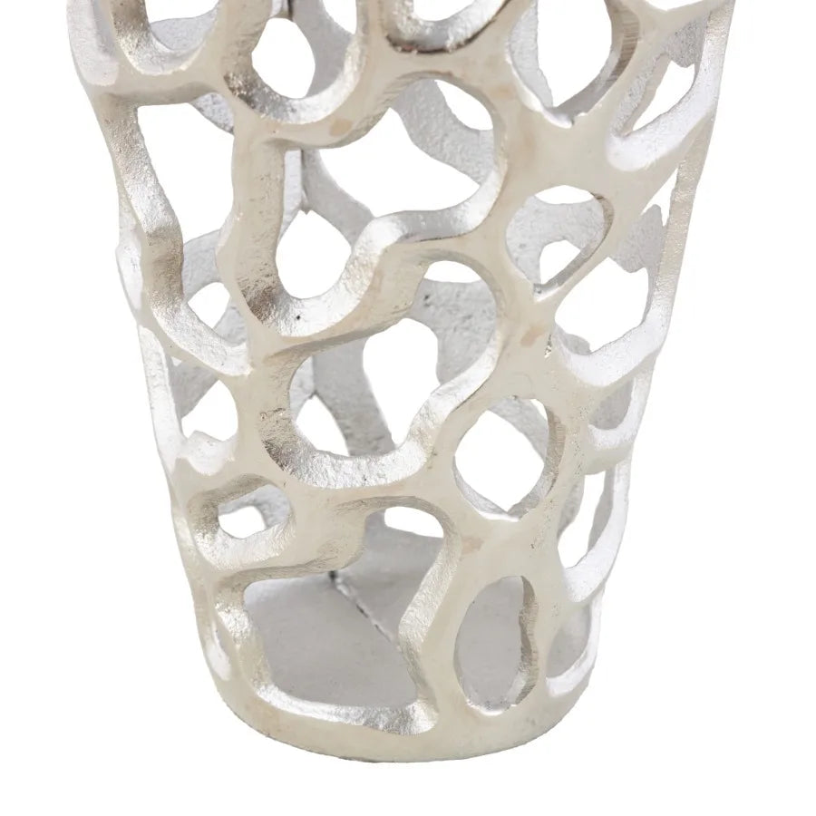 19" Coral Cutout Silver Aluminum Metal Vase