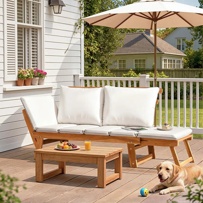 Outdoor Loveseat, Soft Cushion, Laydown Convertible, Adjustable Armrest