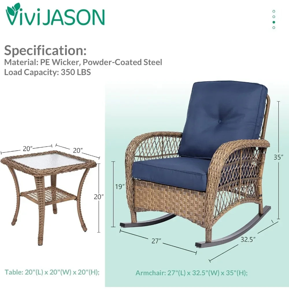 3pc Outdoor Rocker Conversation Bistro Set w/Cushions