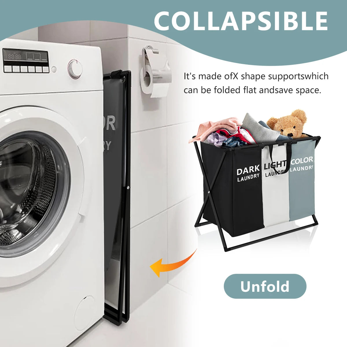 3 Sections, Large Laundry Hamper