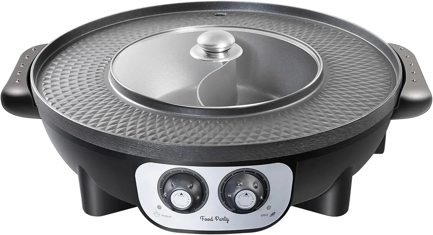 2-in-1 Electric Smokeless Grill and Hotpot Combo