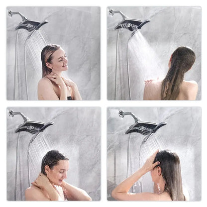Rainfall Shower Head Combo w/Black Face, 60" Stainless Hose