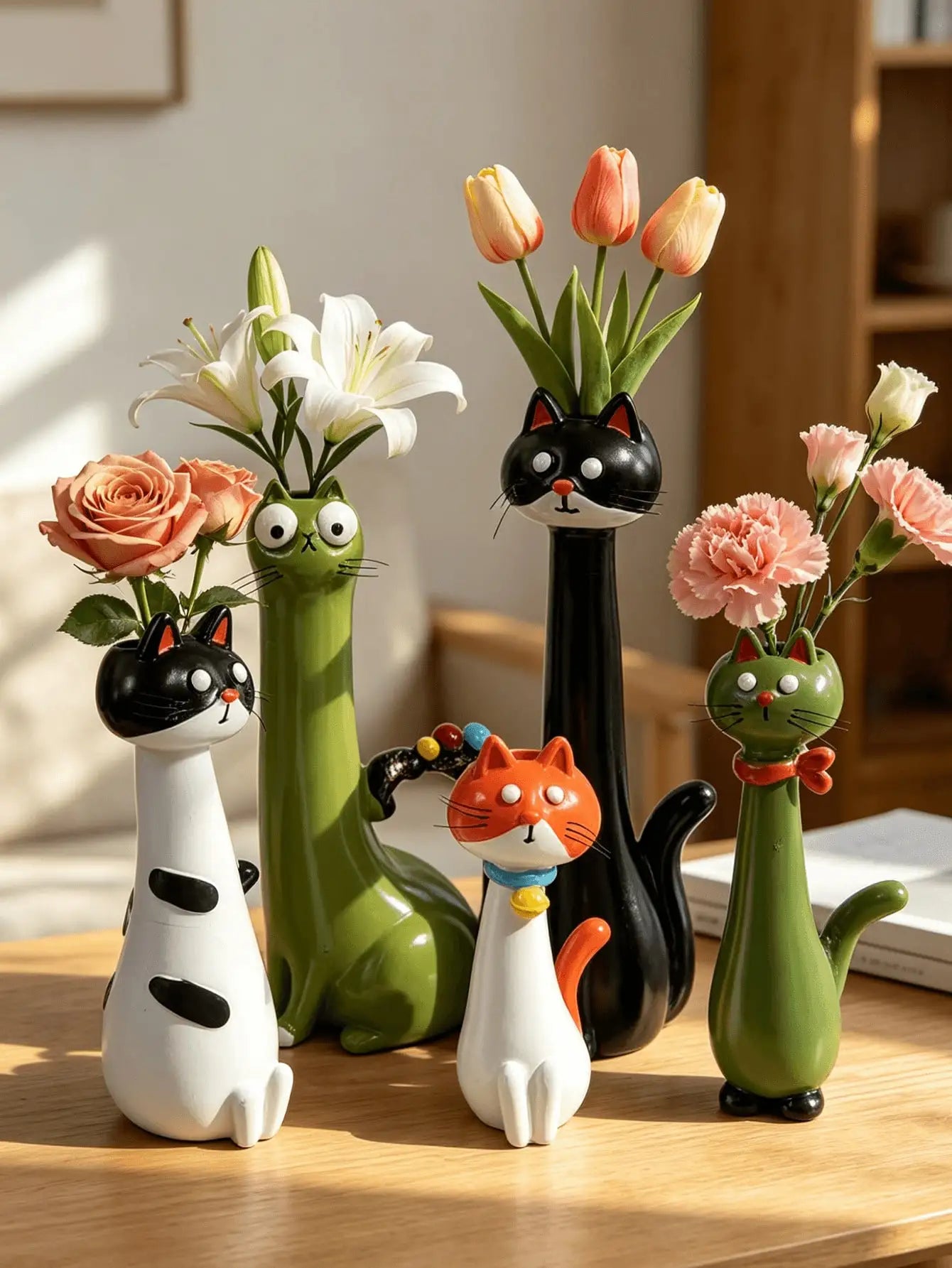 1Pc Creative Healing Cartoon Cat Shaped Resin Flower Vase