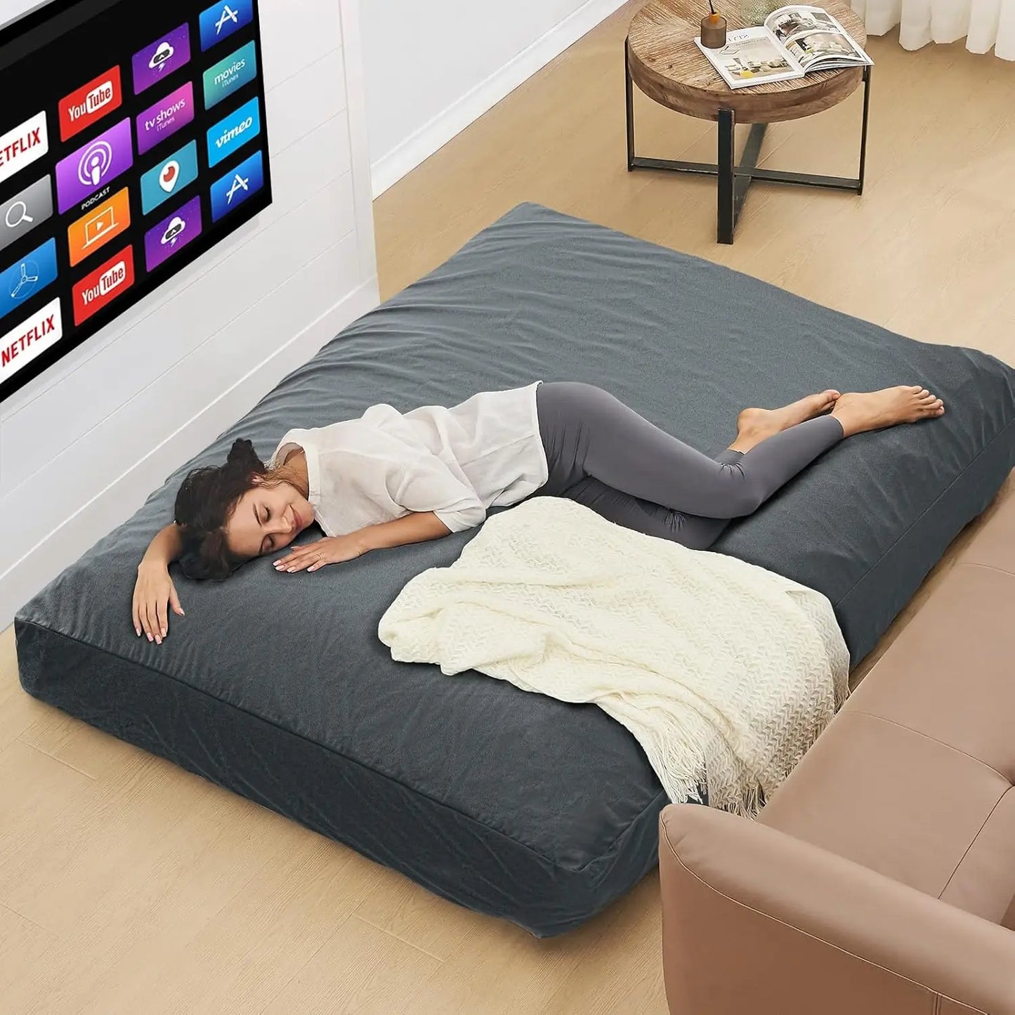 Convertible Bean Bag Chair to Bed, Microfiber Cover w/Foam Filler