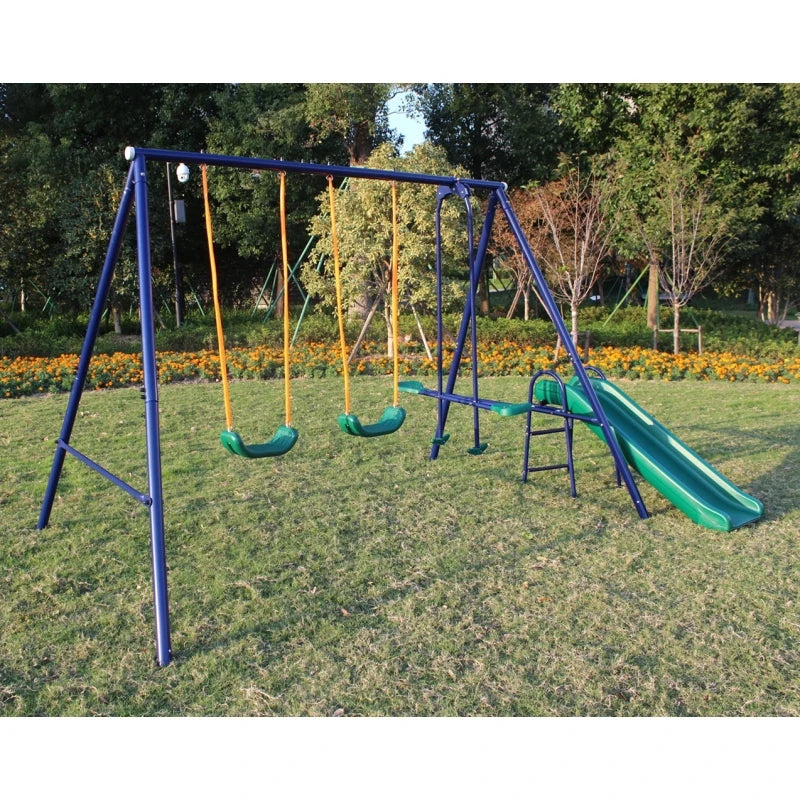 Metal Swing Set for Kids Outdoor, Heavy-Duty Frame w/Double Swings