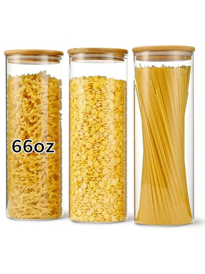 3/6PCS Glass Food Storage Jars w/Lids, 66OZ/1400ML Large Capacity