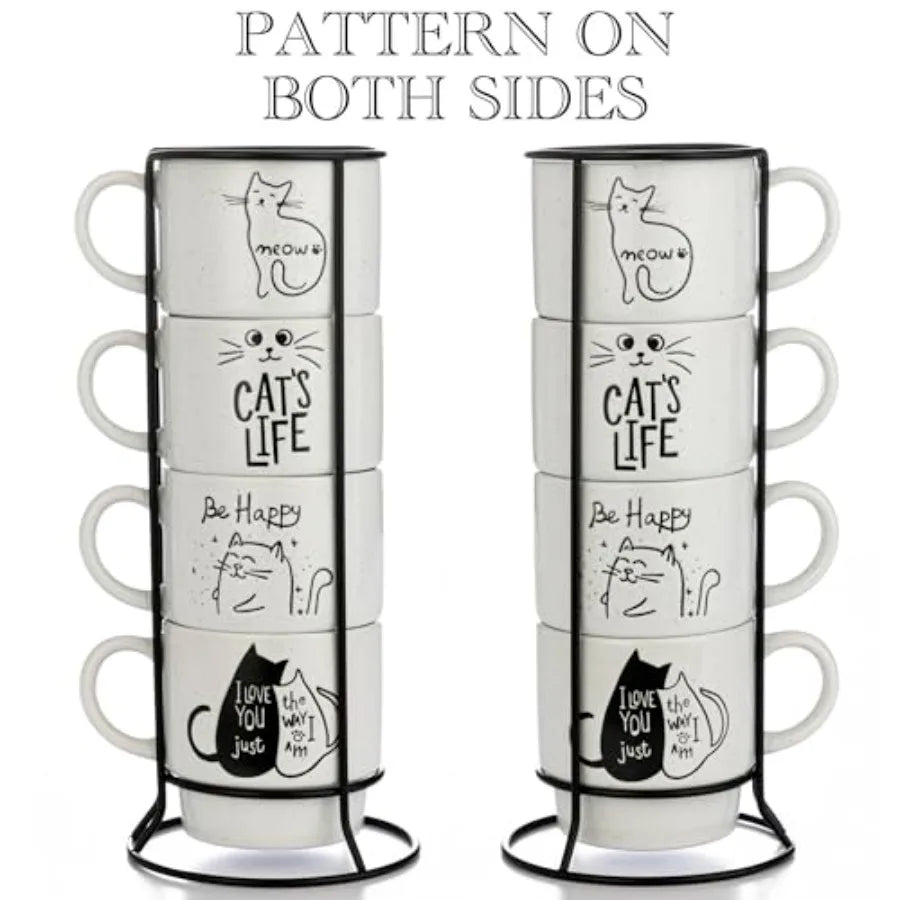 Stackable Coffee Mug Tower Set w/Metal Wire Rack