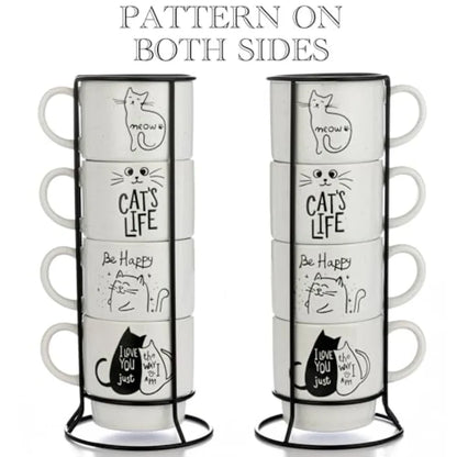 Stackable Coffee Mug Tower Set w/Metal Wire Rack
