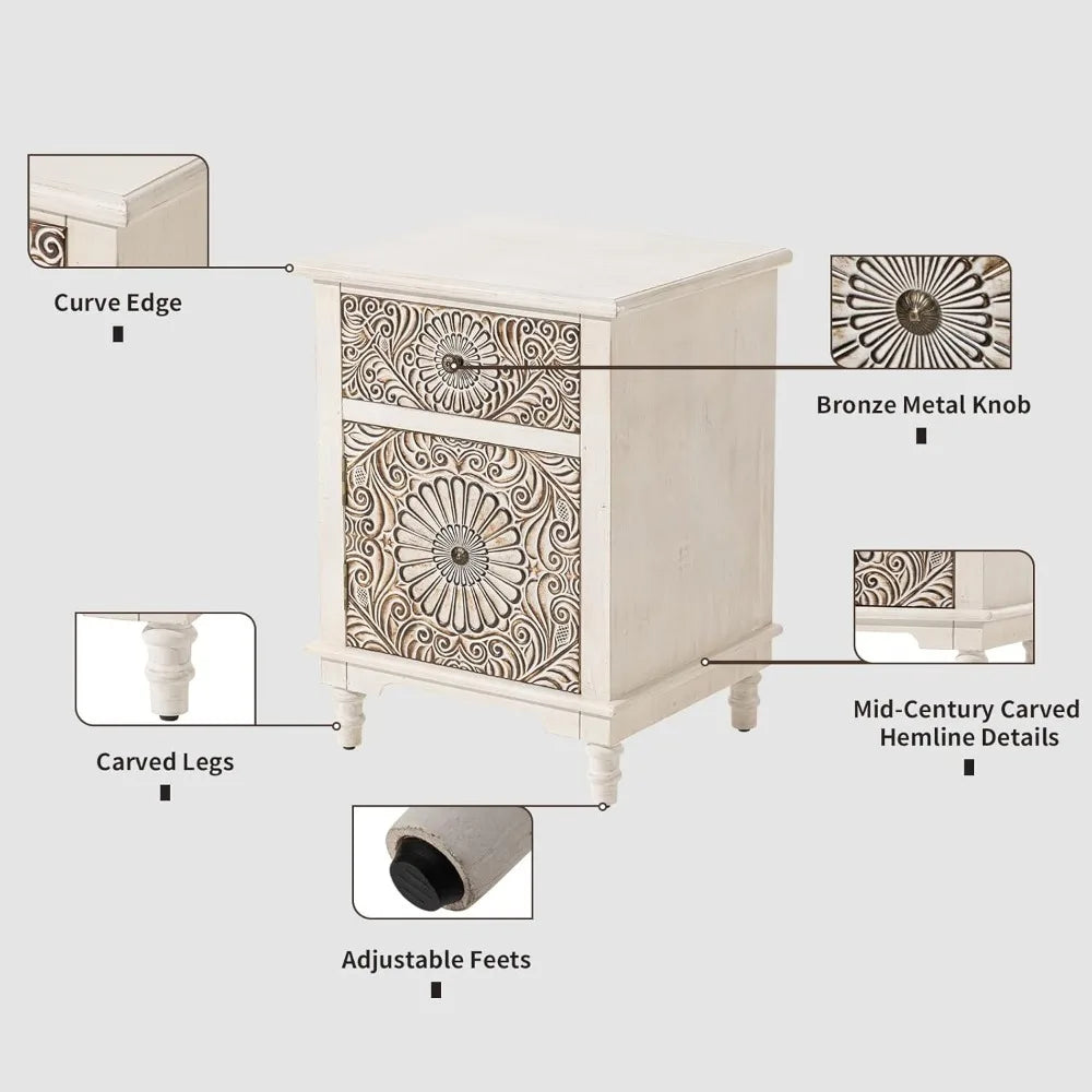 Flower Motif Nightstand w/Drawer & Storage, Fully-Assembled