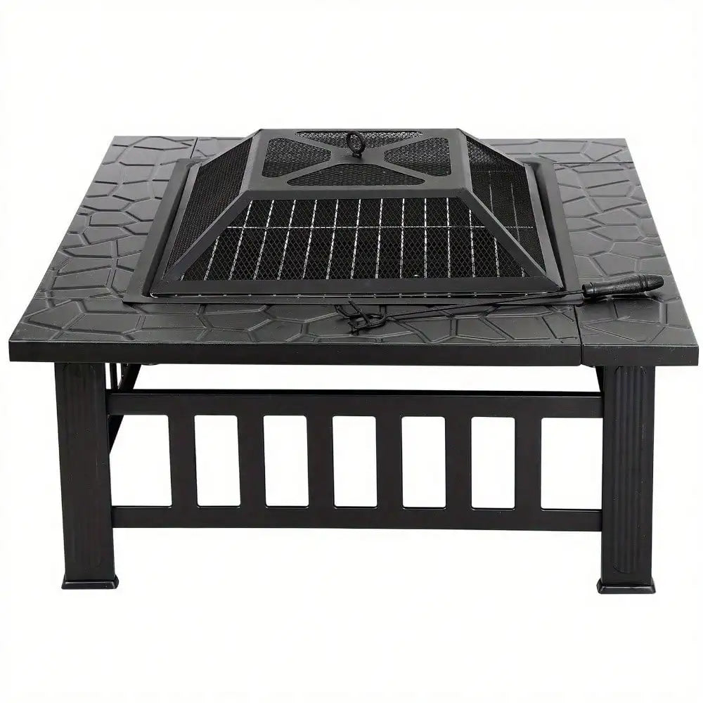 32" Metal Square Stove Fire Pit with Cover