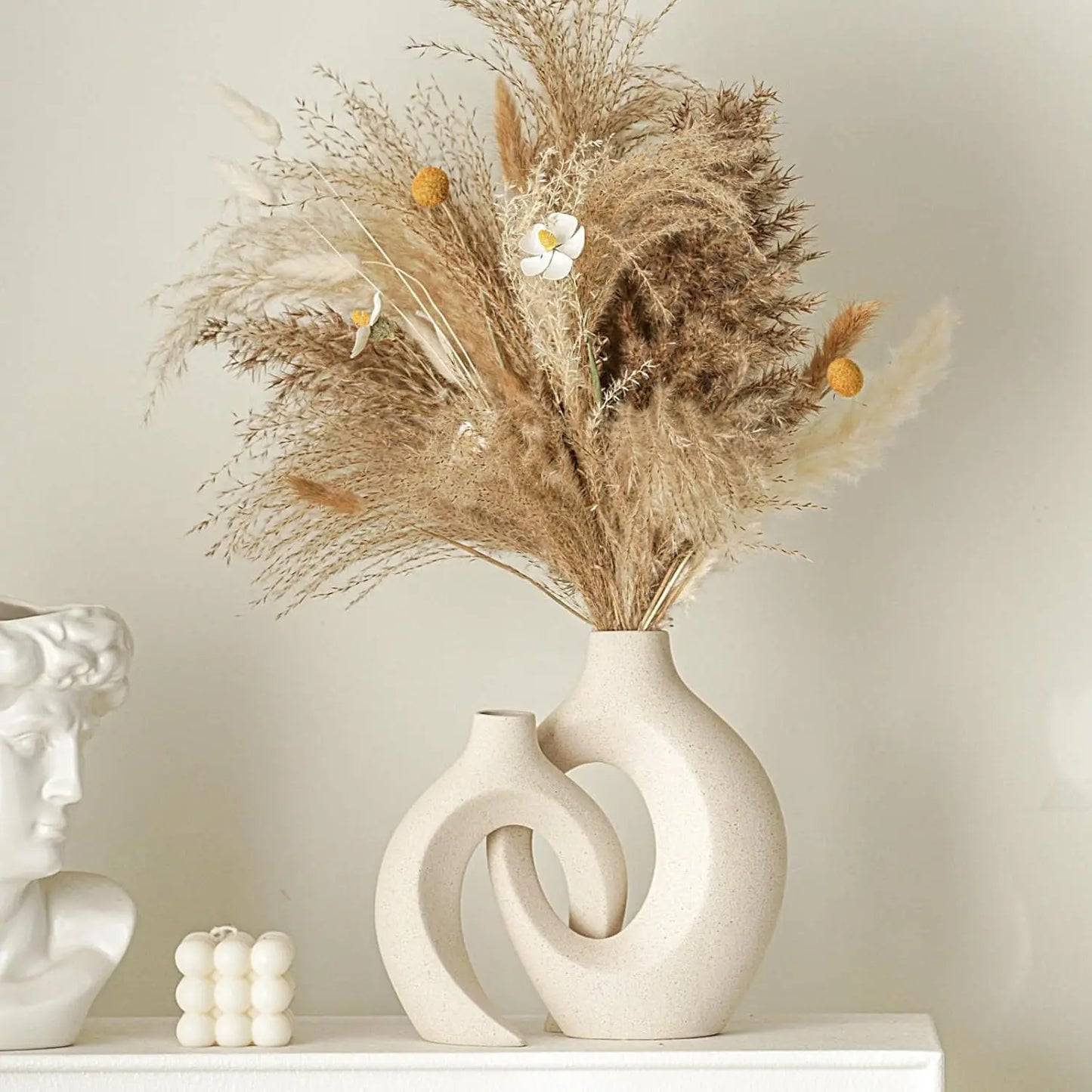 Snuggle Hollow Ceramic Vase Set of 2, Nordic Modern Boho