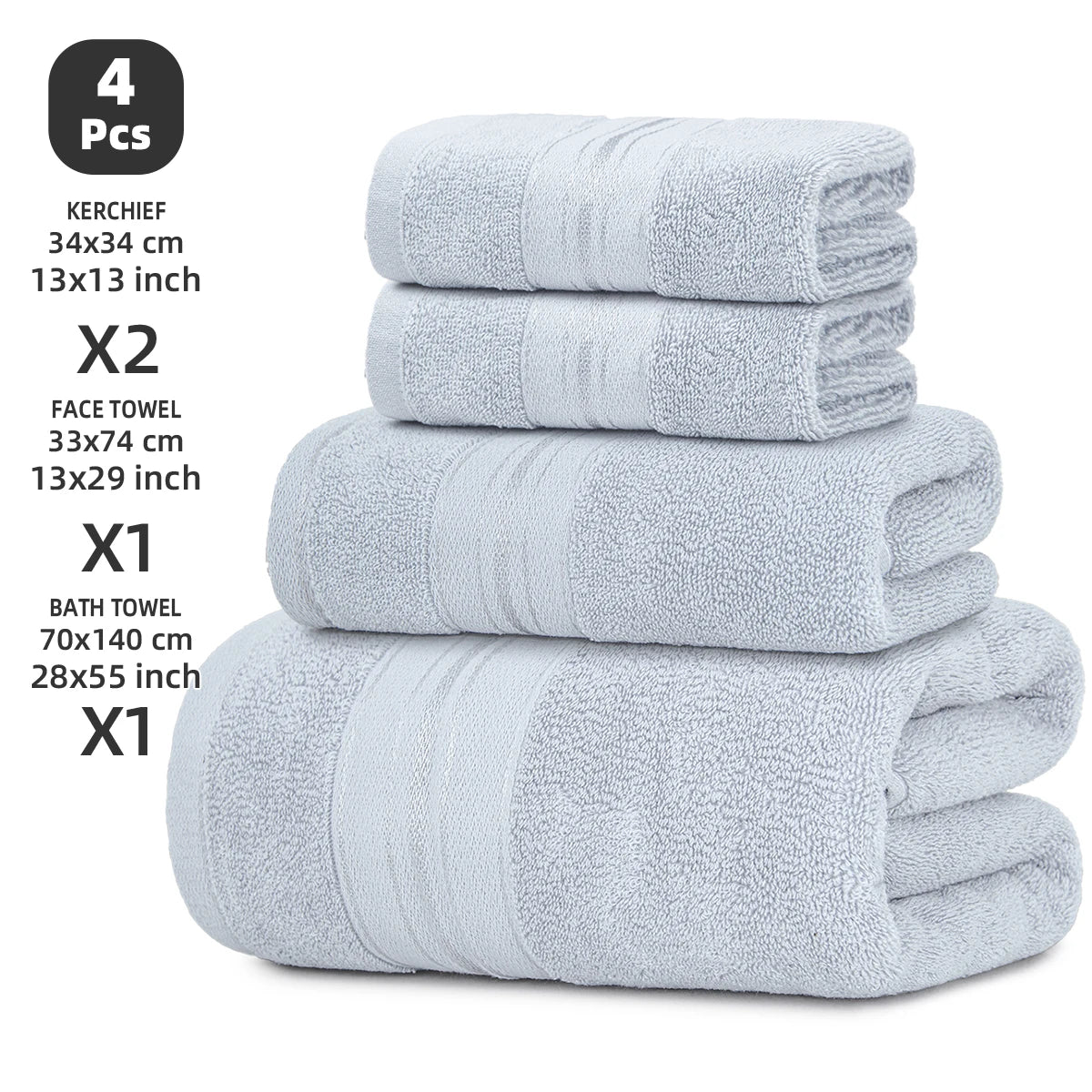 4-Piece Luxury Pure Cotton Bath Towel Set