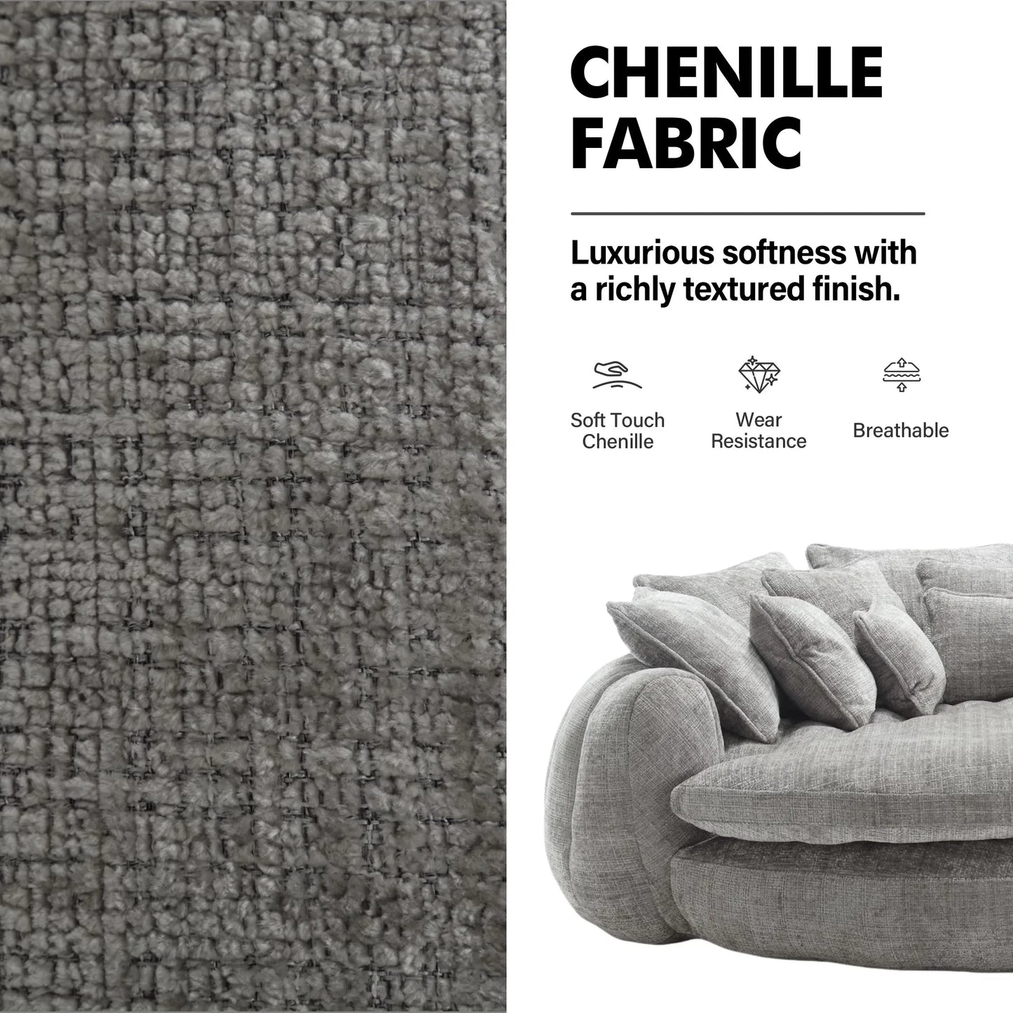81.1" Oversized Round Chaise Lounge Chair with 14 Pillows, Modern Chenille