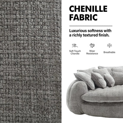 81.1" Oversized Round Chaise Lounge Chair with 14 Pillows, Modern Chenille