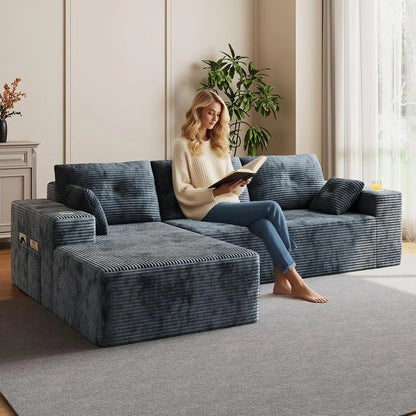 109" Boneless, Deep Modular Sectional Sofa w/Oversized Chaise,