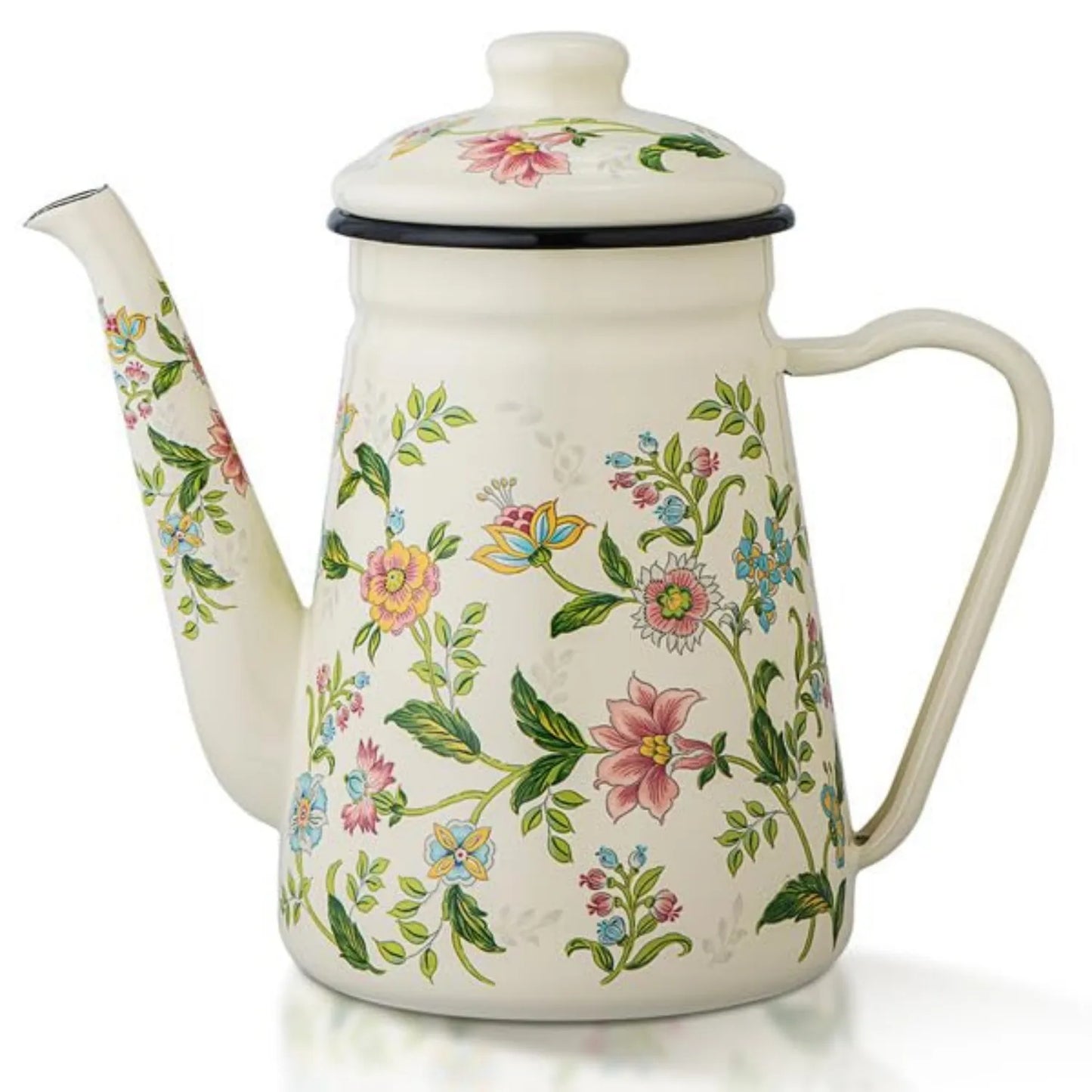 1.2L Enamel Stovetop Teapot with Vintage Floral Pattern