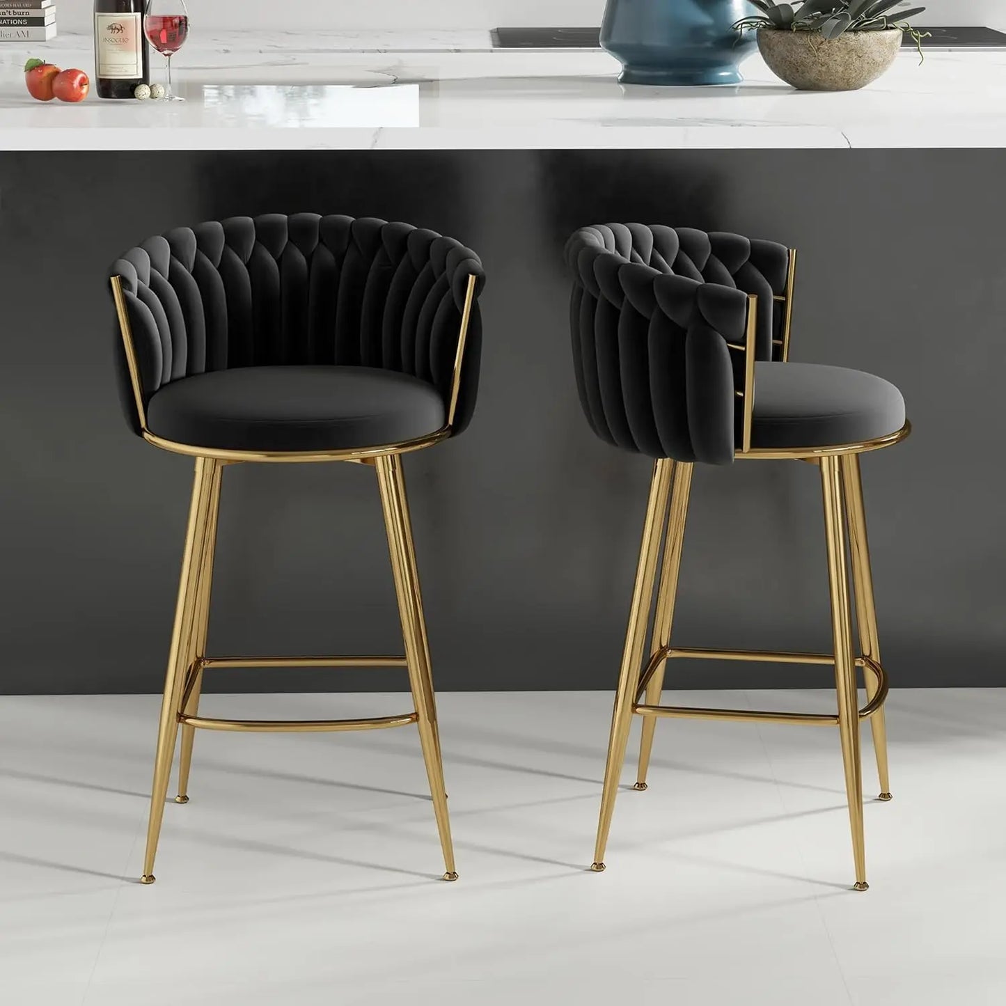 Set of 2, Hand-Woven Barstools, Counter Height