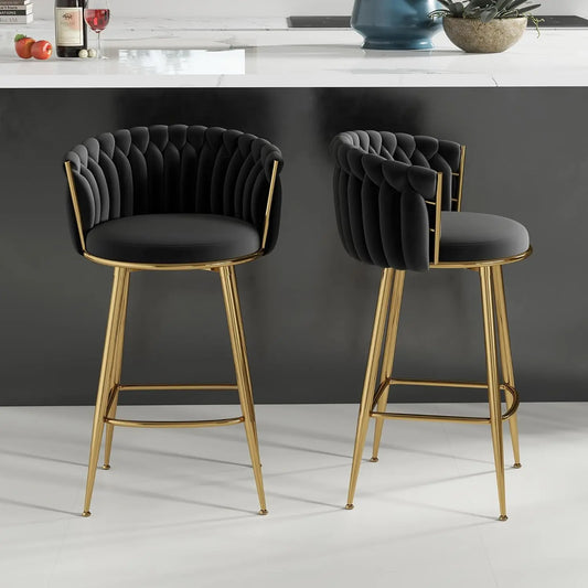 Set of 2, Hand-Woven Barstools, Counter Height