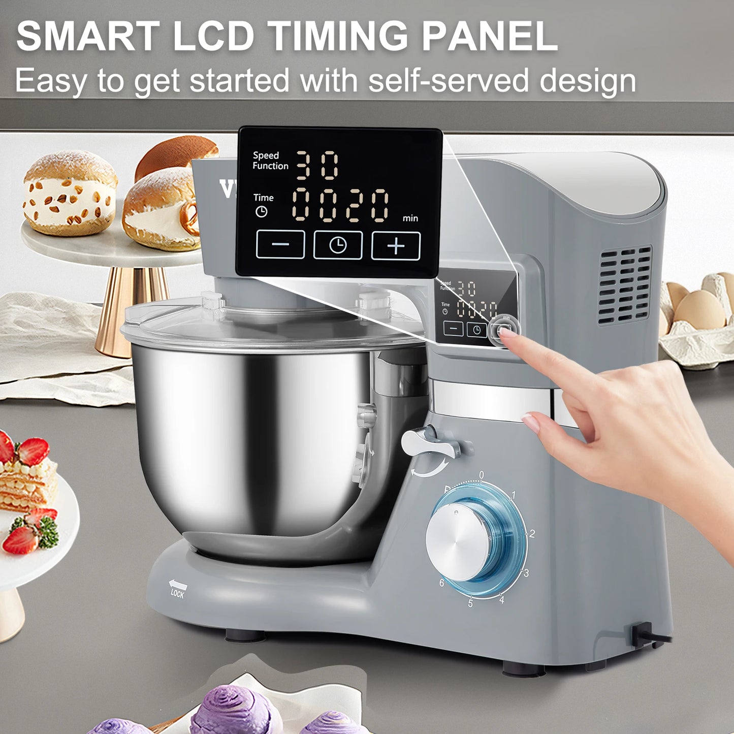 Electric Dough Mixer with 6 Speeds LCD Screen, 5.8 Qt