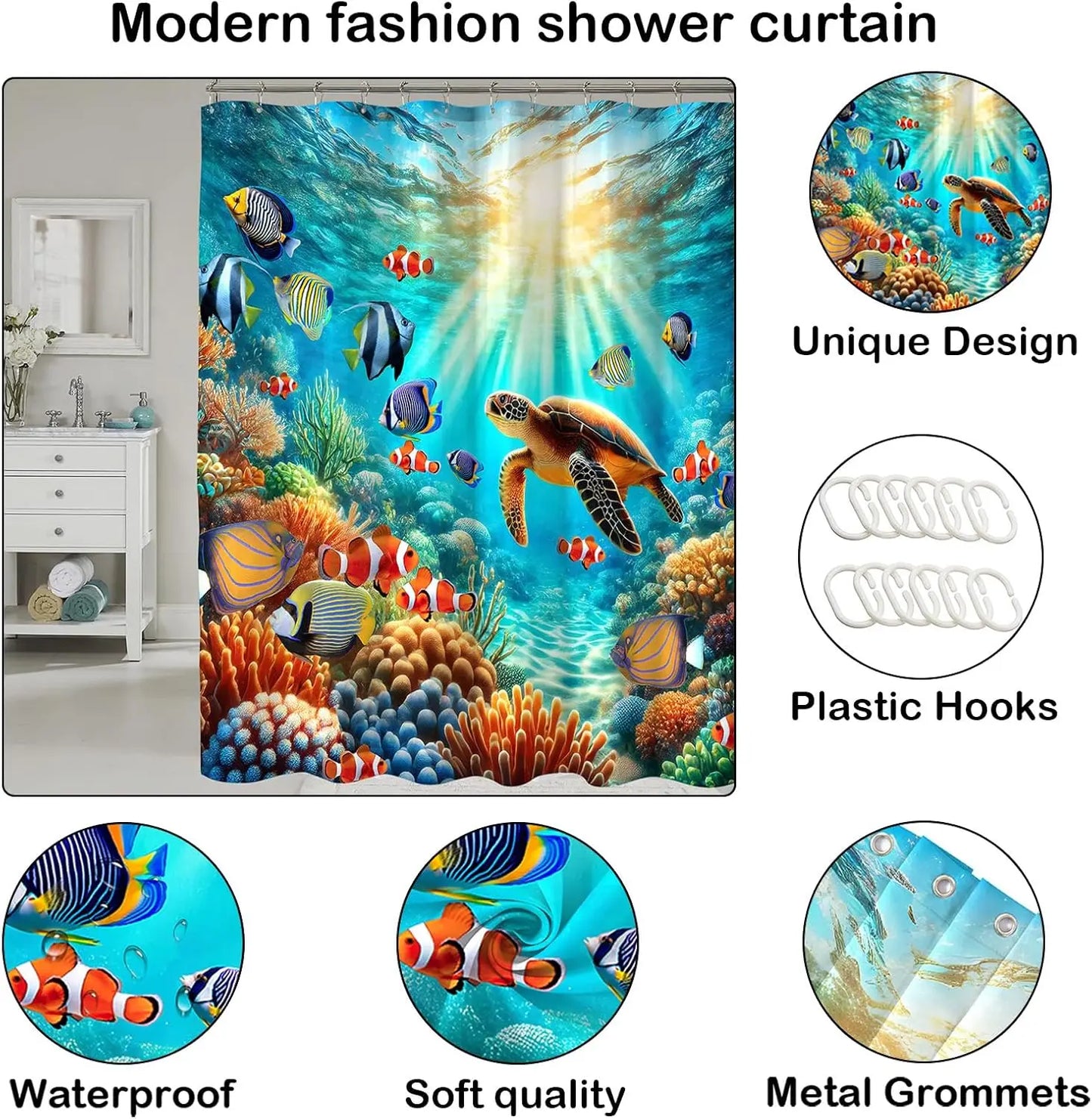 72"x72" Sea Turtle Shower Curtain with Hooks