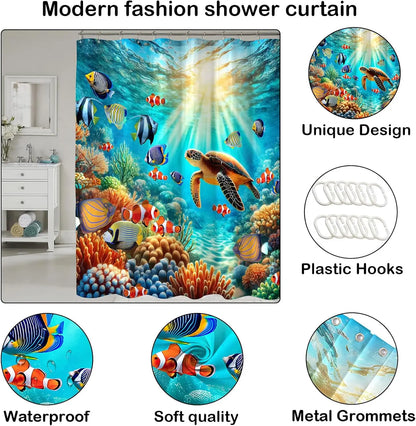 72"x72" Sea Turtle Shower Curtain with Hooks
