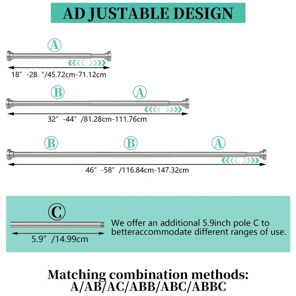 Stainless Steel Adjustable Shower Curtain Rod, No Drilling