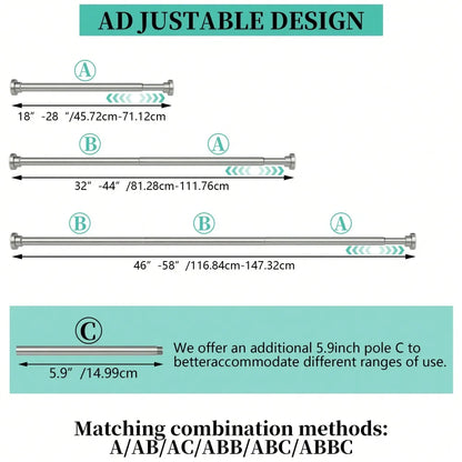 Stainless Steel Adjustable Shower Curtain Rod, No Drilling