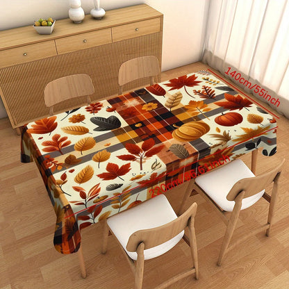 Rectangular Fall Harvest Pumpkin Maple Leaf Tablecloth, Polyester