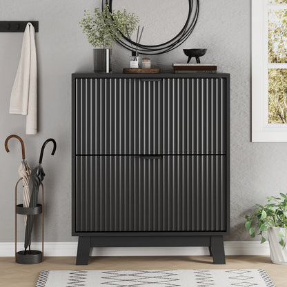 37" Tall Narrow Fluted Shoe Cabinet w/2 Flip Drawers