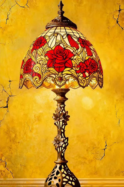 Elegant Floral Glass Table Lamp, Metal Sign Warm Beige