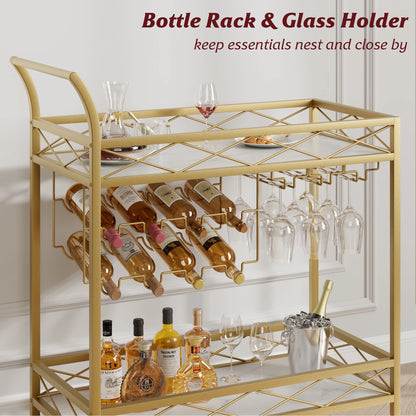 2-Tier Mobile Serving Cart on Lockable Wheels