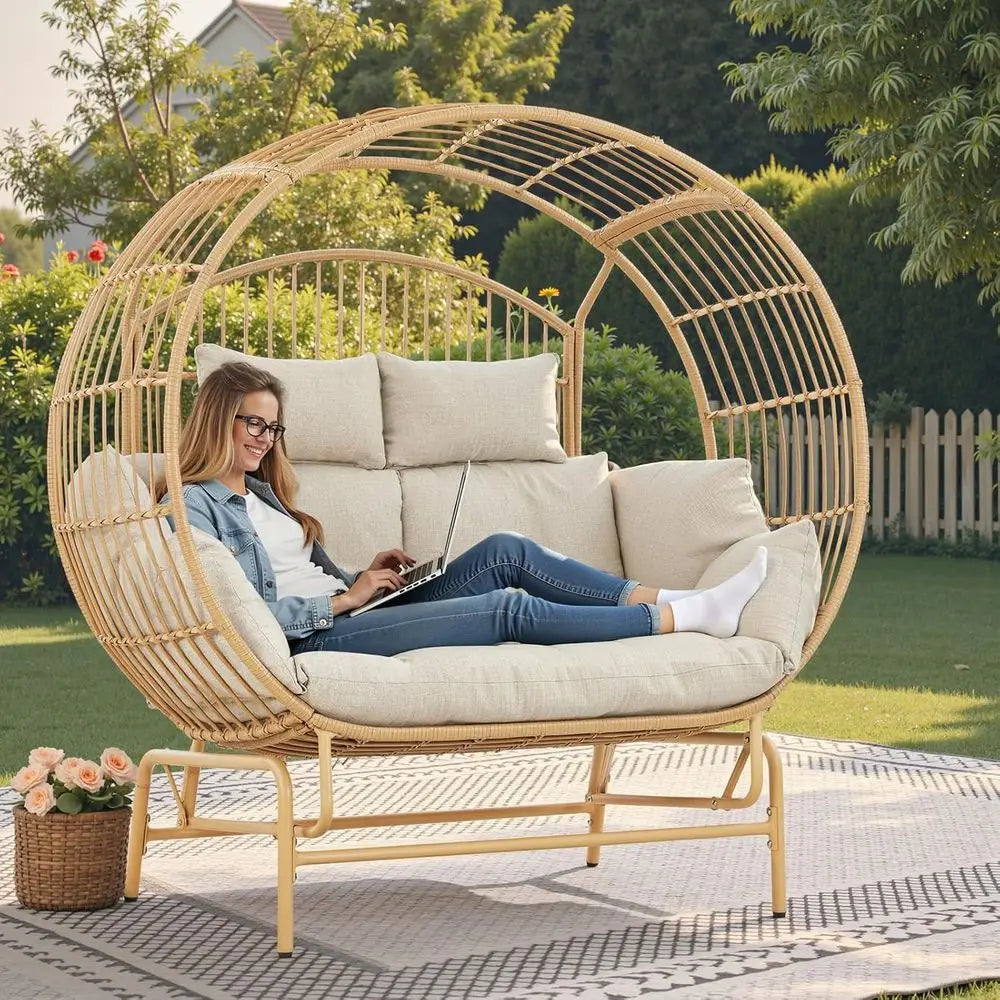 Extra Large 2-Person Wicker Glider Chair with Cushions