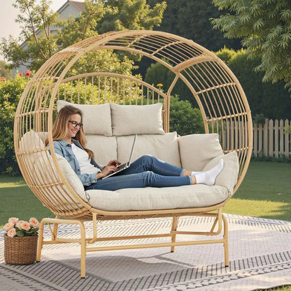 Extra Large 2-Person Wicker Glider Chair with Cushions