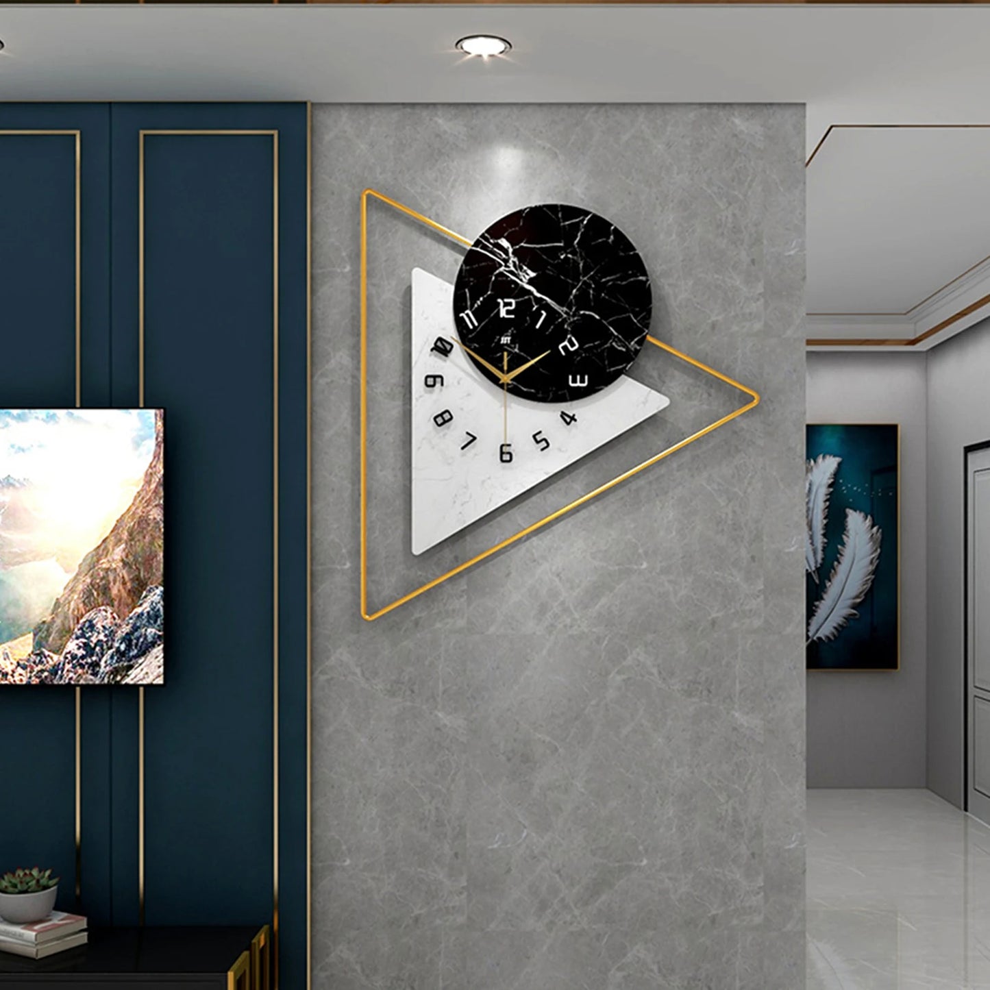 Geometric Wall Mounted Quartz Silent Clock with Nordic Minimalist